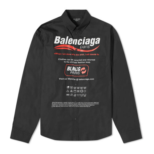 Balenciaga/巴黎世家 男士黑色棉质经典字母徽标印花装饰系扣领长袖上衣衬衣衬衫 664626-TEM16-1000