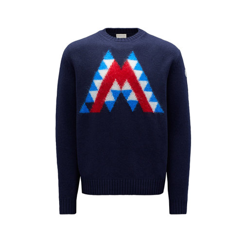 Moncler/蒙克莱 22年秋冬新款 男士海军蓝色羊毛和马海毛混纺M图案针织衫毛衣H20919C00008M2024769