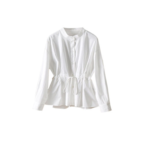 GeleiStory/GeleiStory  秋季新款上衣法式衬衫抽绳收腰立领纯棉衬衣女装  女士长袖衬衫