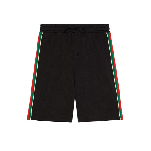  GUCCI/古驰 22年秋冬新款 男士黑色聚酯纤维红绿丝带细节百慕大短裤?662272XJDE91043