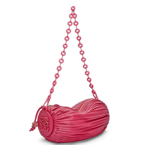 LOEWE/罗意威 22新款 女士宝石红釉褶裥纳帕小羊皮同色金属配件兔子吊饰甜甜圈链条单肩手提包A912P84X17-8603