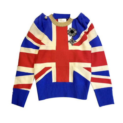 Gucci 古驰 女士羊毛毛衣 耸肩 英国米字旗图案
