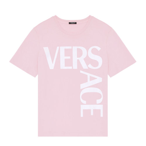 VERSACE/范思哲 女士粉色棉质经典字母徽标印花装饰圆领上衣短袖T恤 1001530-1A00603-2P100