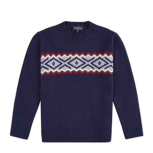 Emporio Armani 男士 藏青色 图腾花纹拼色针织衫 6H1MV6-1M06Z-0922