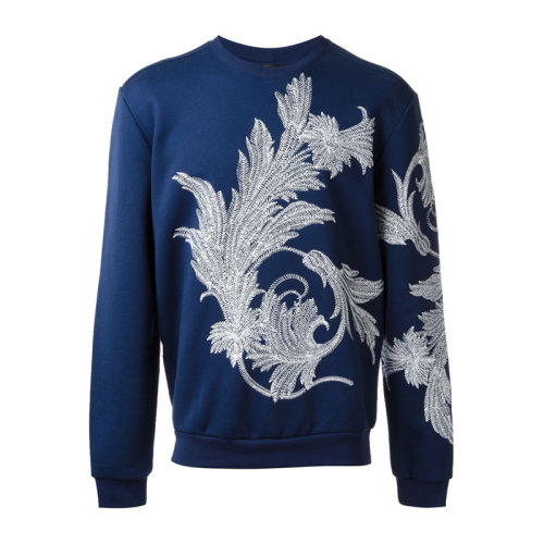 VERSACE JEANS/范思哲牛仔 男士蓝色棉质混纺面料叶子图案装饰圆领长袖上衣卫衣运动衫套头衫 A73532-A217891-A126