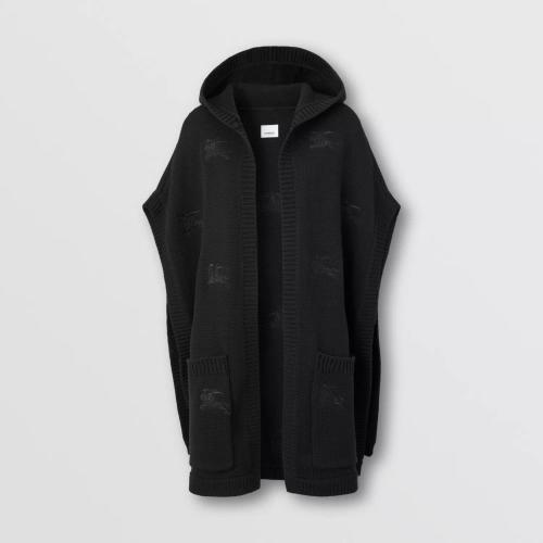  BURBERRY 22年秋冬 女士 马术骑士绣标羊毛混纺格纹连帽斗篷 80650441