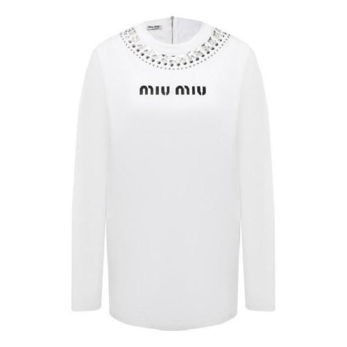  Miu Miu/缪缪 女士白色棉质长袖T恤 MJL799-1Z3K F0009