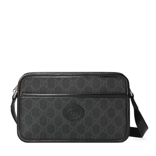 GUCCI/古驰 22春夏新款 男士迷你黑色老花帆布同色系皮革滚边皮质黑色徽标银扣拉链开合斜跨单肩包?65857292TCN1000