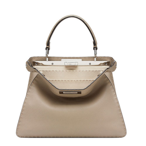 FENDI/芬迪 20  PEEKABOO ISEEU系列 女士中号灰褐色小牛皮旋转扣手提斜挎单肩包8BN321ADYLF1EEM