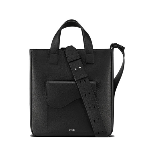 DIOR/迪奥 CABAS SADDLE系列 男士黑色粒面小牛皮鞍形单肩斜挎手提包1ADSH175YMJ_H00N