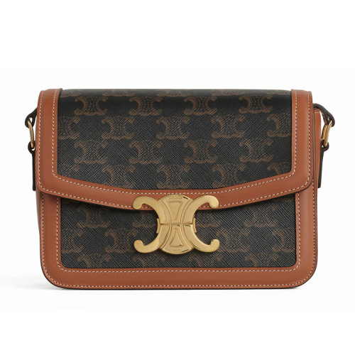 CELINE/赛琳 经典款Triomphe 2020早春新色 女士小号牛皮拼接老花帆布翻盖凯旋扣单肩包 188882BZ4.04LU