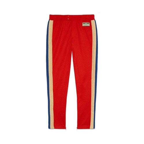 GUCCI/古驰  古琦男装 条纹装饰 男士红色棉质时尚休闲裤 625306 XJCNI 6057