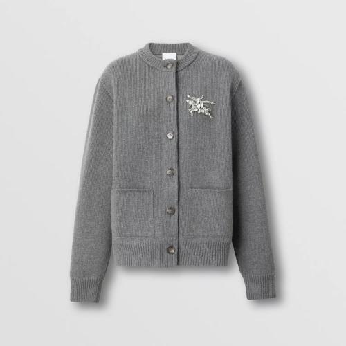  BURBERRY 22年秋冬 女士 人造水晶马术骑士装饰羊毛混纺开衫 80621811