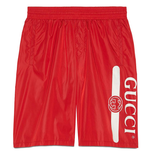 GUCCI/古驰 男士红色防水尼龙Gucci徽标印花短裤627275XHAC36392