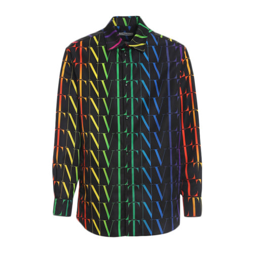 Valentino/华伦天奴 男士黑色多色尼龙经典彩色字母徽标印花系扣长袖上衣衬衣衬衫 VV3CIA99-6G4-20K