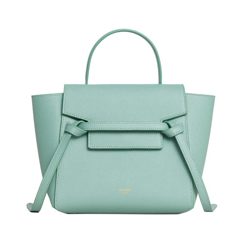 CELINE/赛琳 22新款 NANO BAG系列 女士薄荷绿粒面小牛皮翻盖拉链开合拆卸调节肩带单肩斜挎手提鲶鱼包189003ZVA.29IM