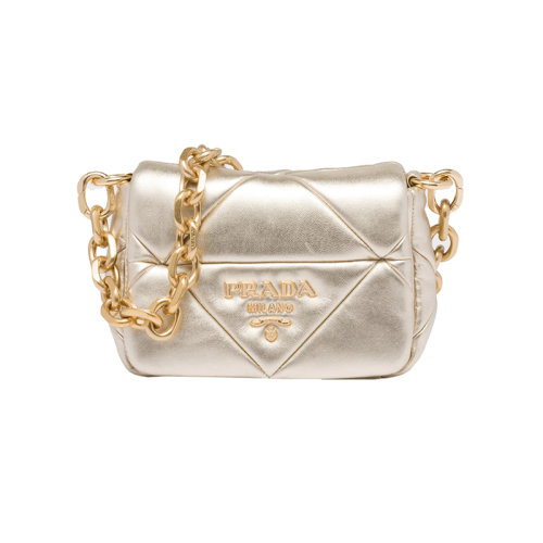 PRADA/普拉达 22新款 System系列 女士黄铁矿色皮革三角形拼布图案拆卸链条金属徽标翻盖单肩包1BD329_2DMO_F0846_V_TWO