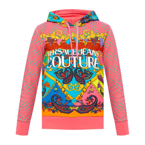 VERSACE JEANS/范思哲牛仔 女士彩色棉质经典字母徽标印花装饰长袖上衣卫衣连帽衫套头衫 B6HZA7PM-30394-445