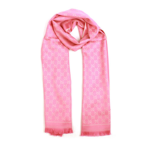 GUCCI/古驰 女士粉色羊毛流苏毛边双G图案舒适保暖披肩围巾围脖 411115-3G 00-9272