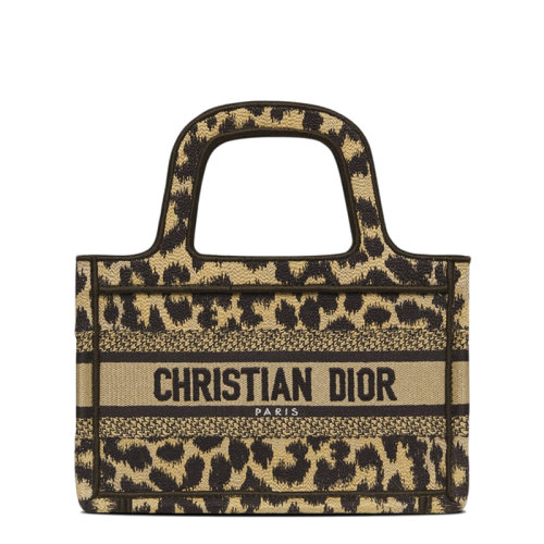 DIOR/迪奥  BOOK系列 女士迷你米色拼色Mizza图案刺绣豹纹手提托特包S5475ZRHM_M918