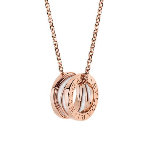 BVLGARI/宝格丽 B.zero1系列 18K金玫瑰金镂空嵌白陶瓷 项链 356117