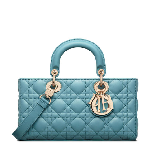 DIOR/迪奥 22新款LADY D-JOY系列 女士天蓝色羊皮革藤格纹单肩斜挎手提戴妃包M0540ONGE_M08Z