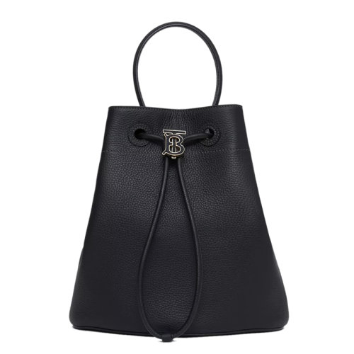 BURBERRY/博柏利 22新款 女士小号黑色粒面皮革调节束带开合拆卸调节肩带抽绳单肩斜挎水桶包80556911