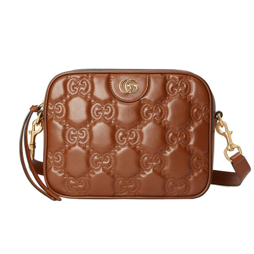 GUCCI/古驰 22新款 Gucci Love Parade系列 女士浅棕色绗缝皮革金色饰面gg纹路单肩斜挎包702234UM8HG2595