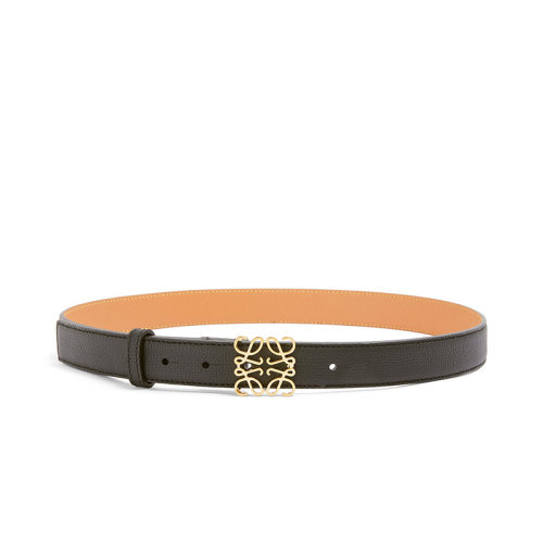 LOEWE/罗意威 22年早春新款 Anagram系列 女士黑色鹅卵石纹牛皮革金扣腰带28毫米E619Z26X04-1206