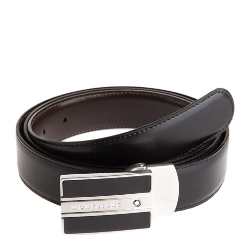 Mont Blanc/万宝龙 男士黑色牛皮扣式镀钯卡扣商务休闲皮带腰带腰带 128136