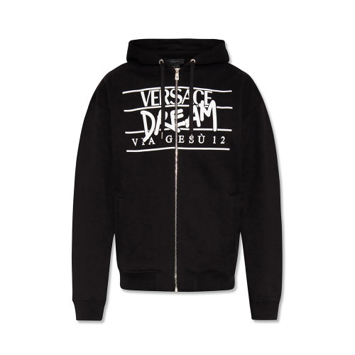 VERSACE/范思哲 男士黑色棉质字母徽标印花外套夹克运动衫 1005203-1A03493-1B000