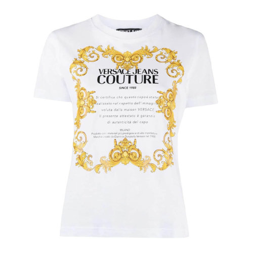VERSACE JEANS/范思哲牛仔 女士纯色棉质经典标志性印花装饰圆领短袖上衣T恤 B2HWA7TJ-30319 多色可选