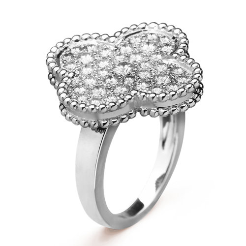 Van Cleef & Arpels/梵克雅宝 经典Magic Alhambra系列 18K金白金镶钻四叶草戒指指环VCARN9WU00