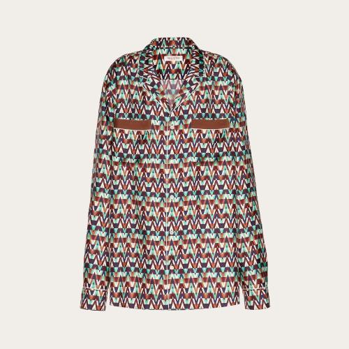  VALENTINO华伦天奴 22年秋冬 男士 长袖衬衫 CHEMISE STYLE PYJAMA EN SOIE a IMPRIMé OPTICA