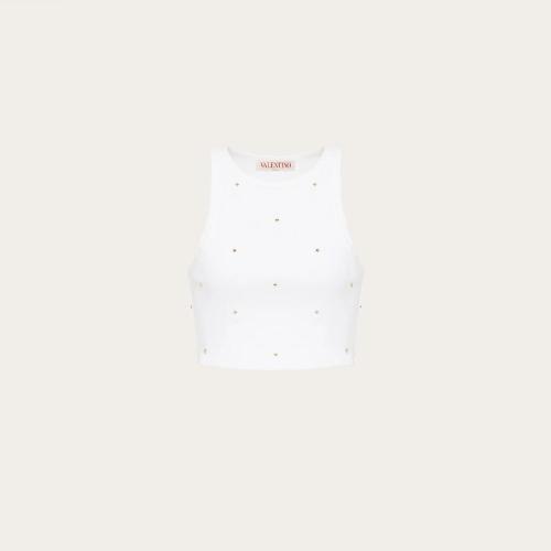  VALENTINO华伦天奴 22年秋冬 女士 背心 TOP SANS MANCHES EN JERSEY BRODé 1B3MC00M7DC0BO