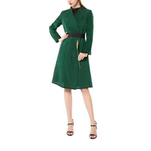 pin/品·祥云纱 绿色龟纹电力纺 正反两穿 女士连衣裙 风衣裙 双剑 女装定制