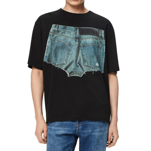 LOEWE/罗意威 22年秋冬新款 男士黑色纯棉单宁布短裤印花T恤H526Y22X37-1100