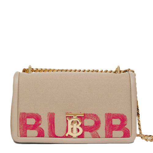 BURBERRY/博柏利 女士米色牛皮Lola系列标识涂鸦徽标单肩包链条包斜挎包女包8037389