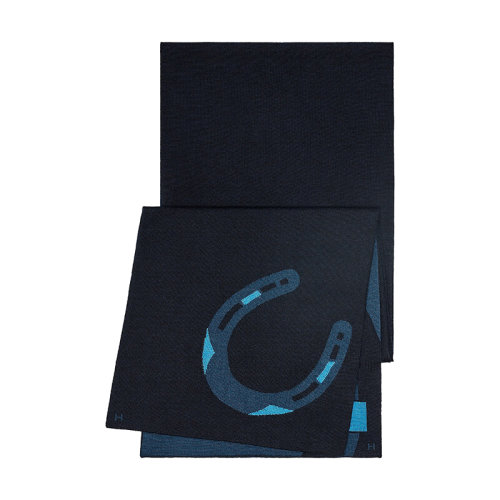 HERMES/爱马仕 22年早春新款 Too Lucky系列 男士深蓝色/天蓝色羊绒羊毛混纺围巾H733807T01