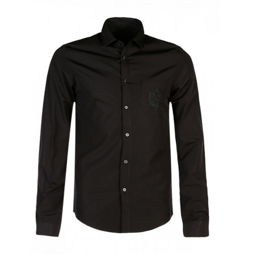GUCCI 古驰 男士 服装  黑色翻领系扣棉质长袖衬衫 男士长袖衬衫