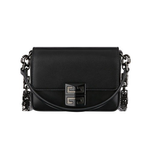 Givenchy/纪梵希 22新款 女士迷你黑色小牛皮翻盖金属磁扣开合拆卸方型链式肩带黑色饰面金属压花字母标志单肩斜挎包BB50M1B1H4-001