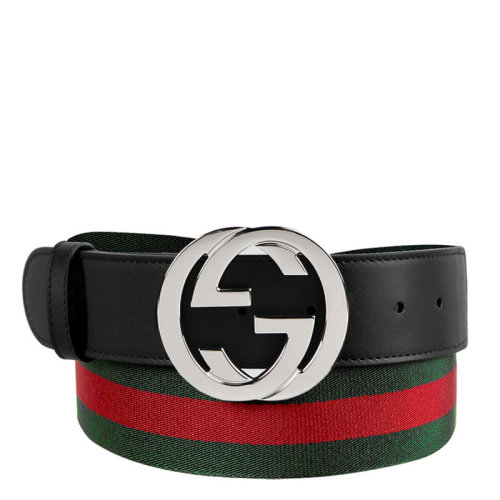 GUCCI/古驰   经典双G 红绿织带 男士黑色织物配皮腰带 411924 H917N 1060