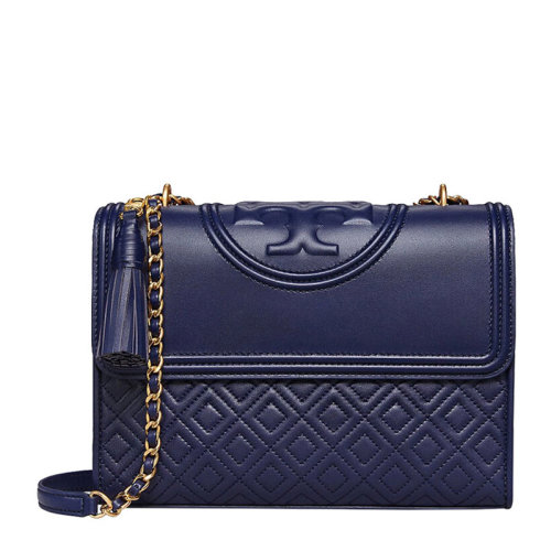 Tory Burch/汤丽柏琦  FLEMING系列 女士深蓝色皮革经典时尚金属链条包单肩包斜挎包翻盖包TB女包 43833-403