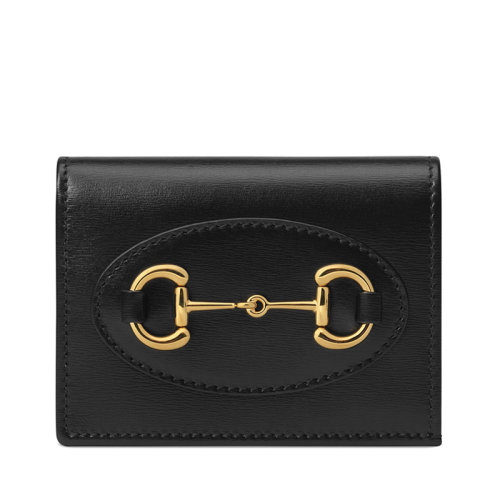 GUCCI/古驰 Horsebit 1955系列 黑色小牛皮折叠按扣钱包 6218870YK0G1000