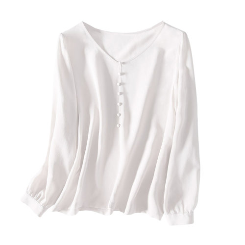 GeleiStory/GeleiStory 新款高姆米定制真丝马卡龙色重工V领包扣长袖真丝衬衫 女士长袖衬衫