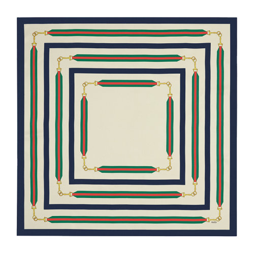 GUCCI/古驰 女士象牙色真丝马衔扣图案围巾6267813G0019200