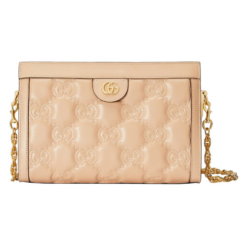 GUCCI/古驰 22新款 女士棕褐色皮革绗缝双G标志金扣肩带金色饰面手提单肩包702200UM8HG9500