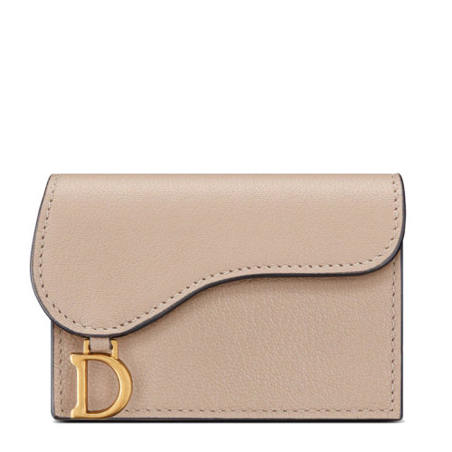 DIOR/迪奥 22新款SADDLE系列 女士榛子色山羊皮饰字母D吊饰金扣翻盖开合马鞍钱包卡包零钱包S5611CCEH_M45U