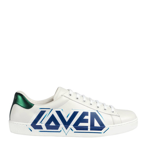 GUCCI 古驰 ACE系列 白色LOVED印花低帮系带 男士休闲运动鞋小白鞋男鞋