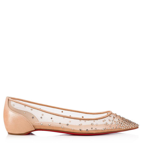 Christian Louboutin/克里斯提鲁布托 女士透明的网布上面撒有水钻芭蕾舞鞋3180710F065